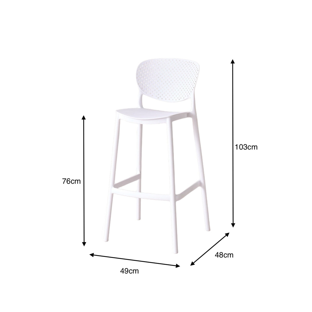 Silla para Bar Río, Color Blanco, Diseño Moderno, vista en perspectiva