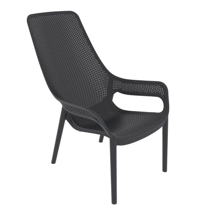 Set de 4 Sillas Lounge Mayorca, Negro, con Espaldar y Reposa Brazos