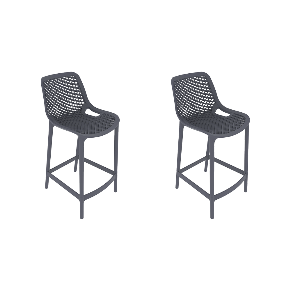 Set de 2 Sillas para Bar Miame, Color Gris Oscuro, con Reposa Pies Doble Proposito