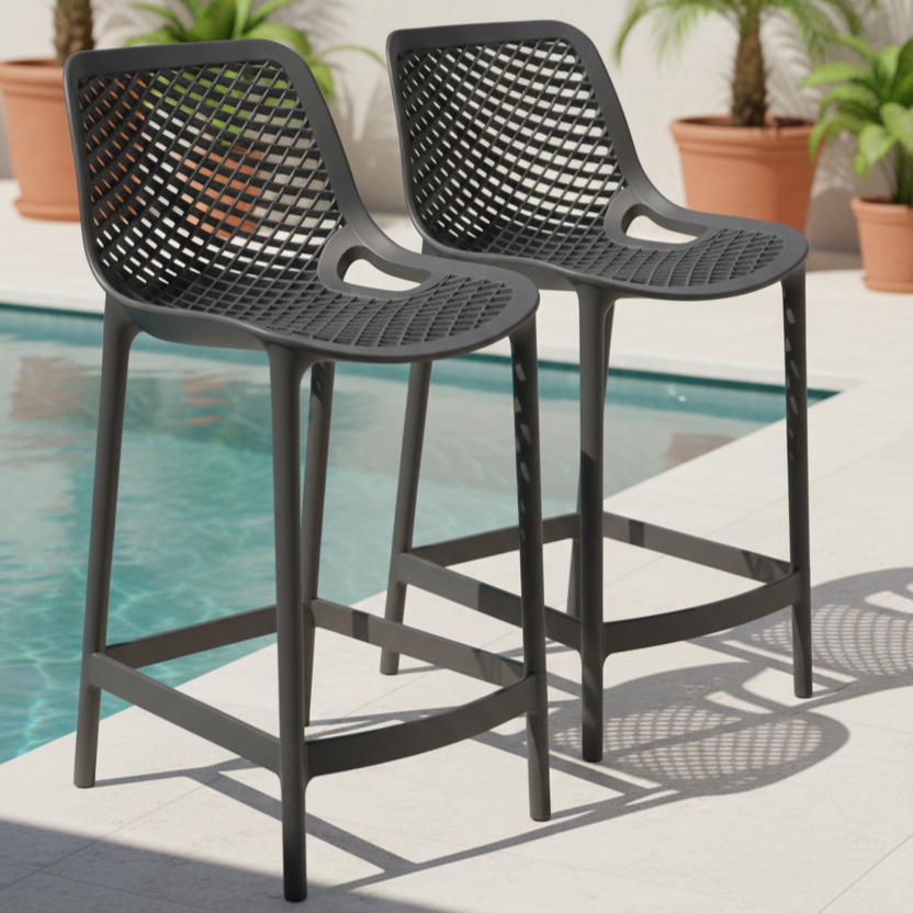 Silla para Bar Miame, Color Negro, con Reposa Pies Doble Proposito