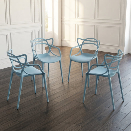 Set de 4 Sillas Palermo, Color Azul Claro, con Espaldar y Diseño Moderno