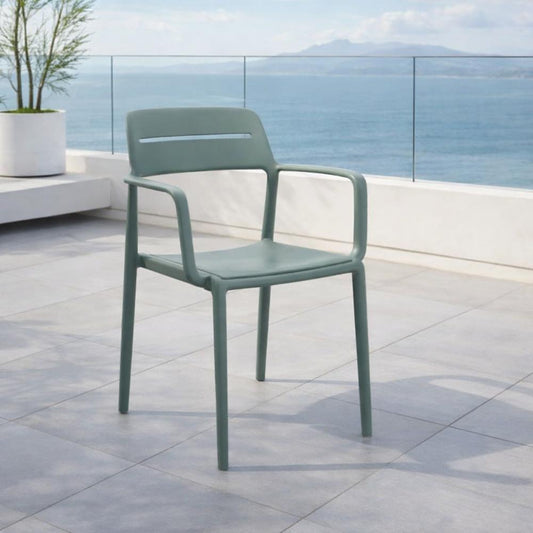 Silla Sicilia, Color Verde Olivo, con Espaldar, Reposa Brazos y Diseño Minimalista