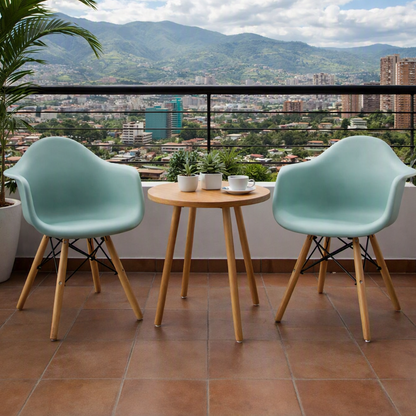Silla Eymos , Color Azul Claro, con Espaldar y Patas en Madera