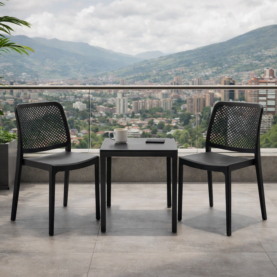 Silla Manhattan, Negra, con Espaldar en Rejilla y Diseño Minimalista