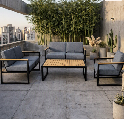 Sala de Exterior Skyline, Gris, Diseño Moderno de 4 Piezas