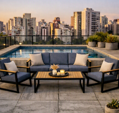 Sala de Exterior Skyline, Gris, Diseño Moderno de 4 Piezas