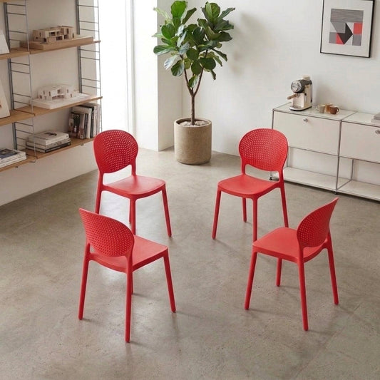 Set de 4 Sillas Florida, Color Rojo, con Espaldar y Diseño Moderno