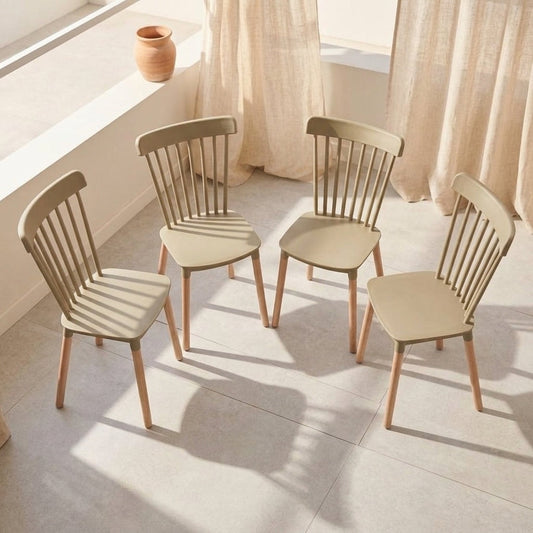 Set de 4 Sillas Georgia, Color Taupe, con Patas de Madera y Diseño Minimalista