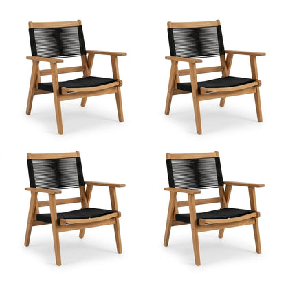 Set de 4 Sillas Plegable de Madera para Exterior Lomy, Negro, con Brazos