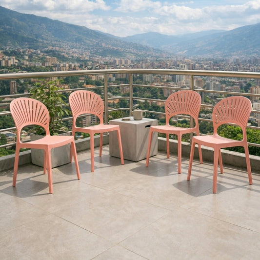 Set de 4 Sillas Paraíso, Color Mandarina, con Espaldar y Diseño Moderno