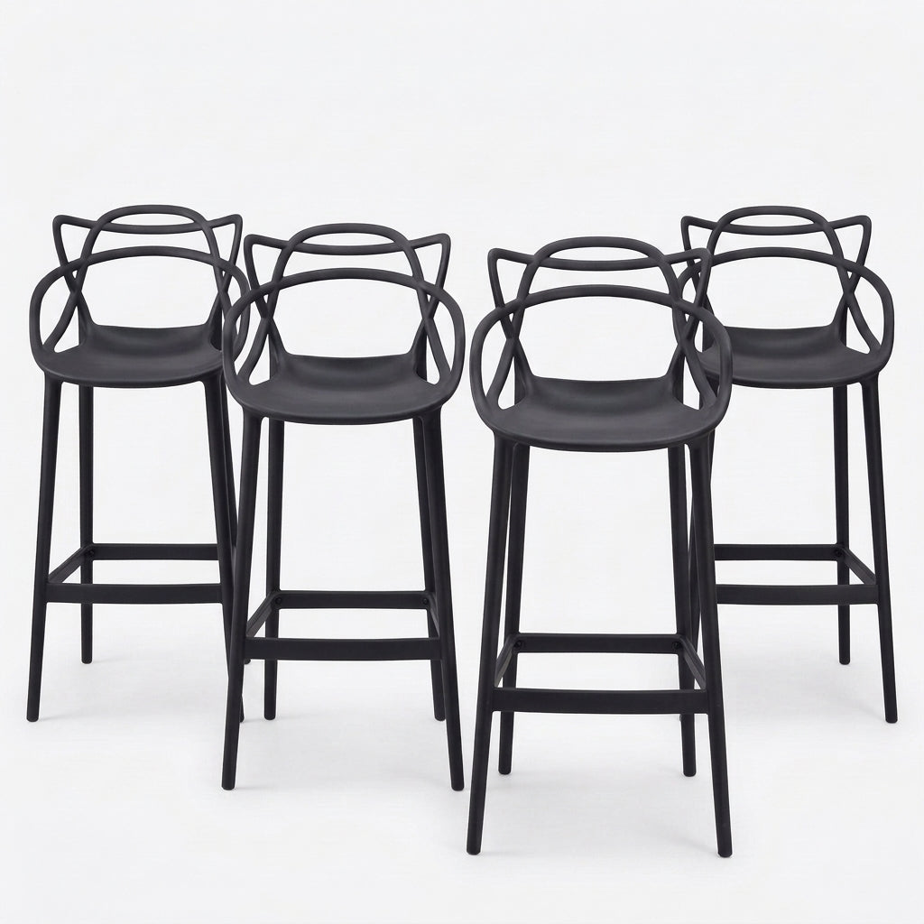Set de 4 Sillas para Bar Palermo, Negro, con Reposa Pies Doble Proposito, vista frontal