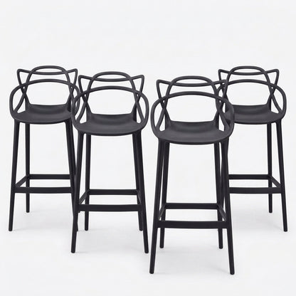 Set de 4 Sillas para Bar Palermo, Negro, con Reposa Pies Doble Proposito, vista frontal