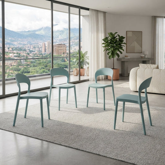 Set de 4 Sillas Patrick, Color Azul Claro, con Espaldar y Diseño Moderno