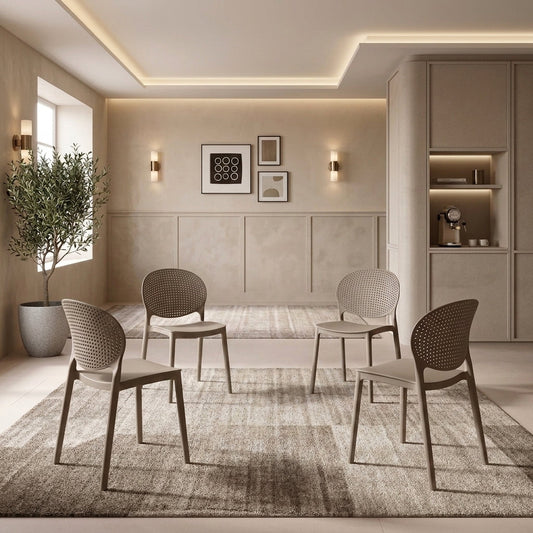 Set de 4 Sillas Florida, Color Taupe, con Espaldar y Diseño Moderno
