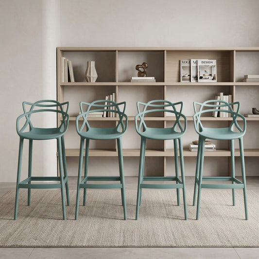 Set de 4 Sillas para Bar Palermo, Verde, con Reposa Pies Doble Propósito