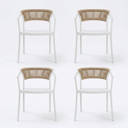 Set de 4 Sillas Balí, Blanco, con Espaldar en Cuerdas y Diseño Moderno