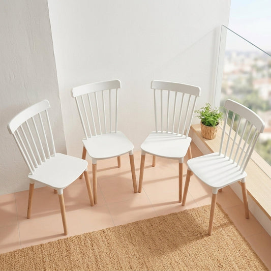 Set de 4 Sillas Georgia, Color Blanco, con Patas de Madera y Diseño Minimalista