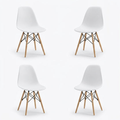 Set de 4 Sillas Eames, Color Blanco, con Patas de Madera