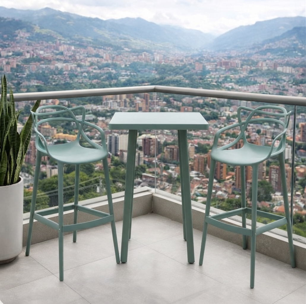 Silla para Bar Palermo, Verde, con Reposa Pies Doble Propósito, vista posterior