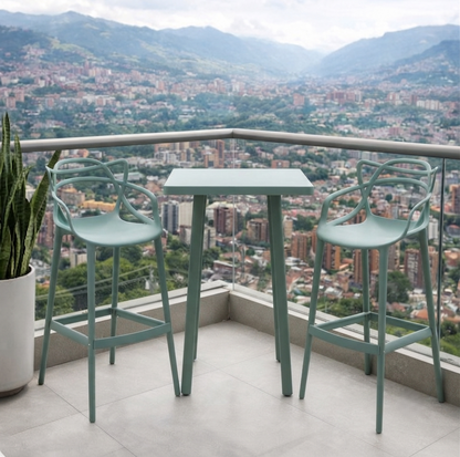Silla para Bar Palermo, Verde, con Reposa Pies Doble Propósito, vista posterior