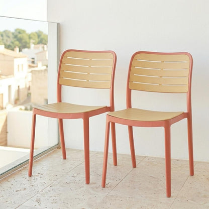 Set de 2 Sillas Carolina, Color Terracota y Beige, con Espaldar de Líneas Horizontales