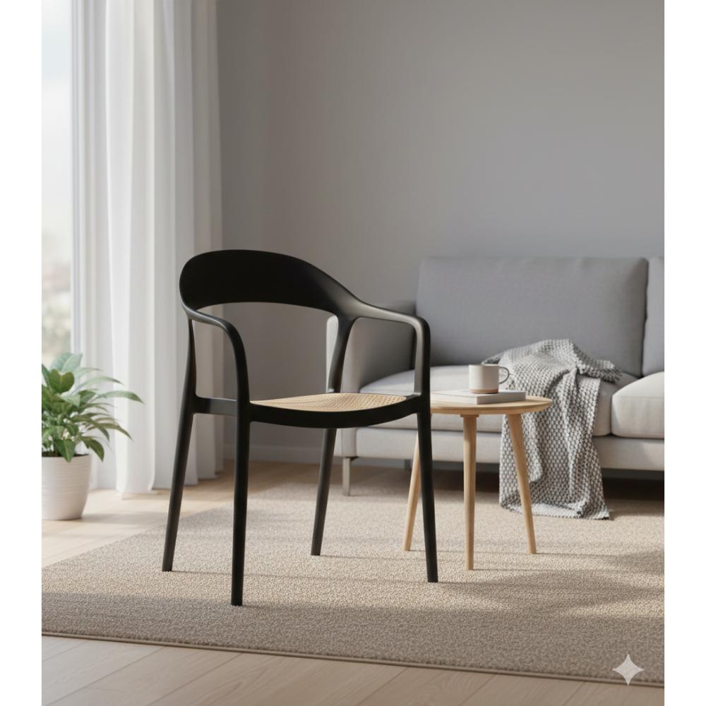 Set de 4 Sillas Río, Negro y Beige, con Espaldar Abierto y Diseño Moderno