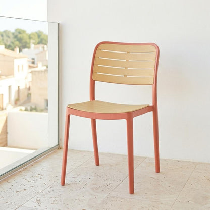 Set de 2 Sillas Carolina, Color Terracota y Beige, con Espaldar de Líneas Horizontales