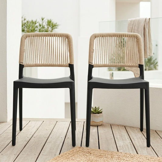 Set de 2 Sillas Houston, Color Negro, con Espaldar Tejido