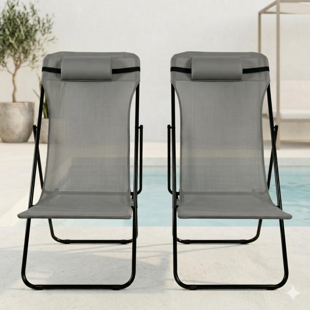 Set de 2 Sillas Plegable Reclinable Zambia, Gris Oscuro, con Tres Posiciones
