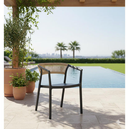 Silla Balí, Negro, con Espaldar en Cuerdas y Diseño Moderno