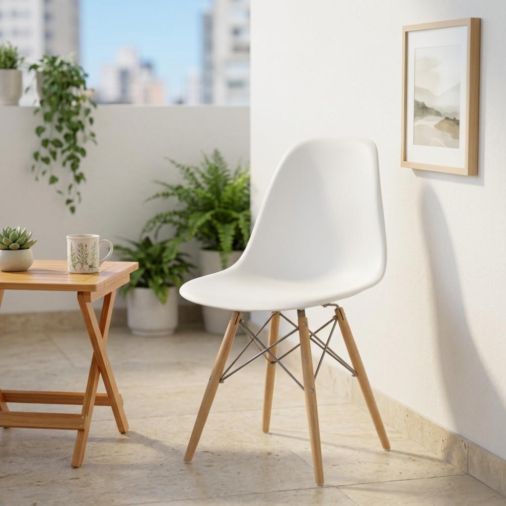 Silla Eames, Color Blanco, con Patas de Madera