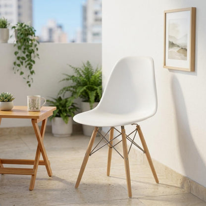 Silla Eames, Color Blanco, con Patas de Madera