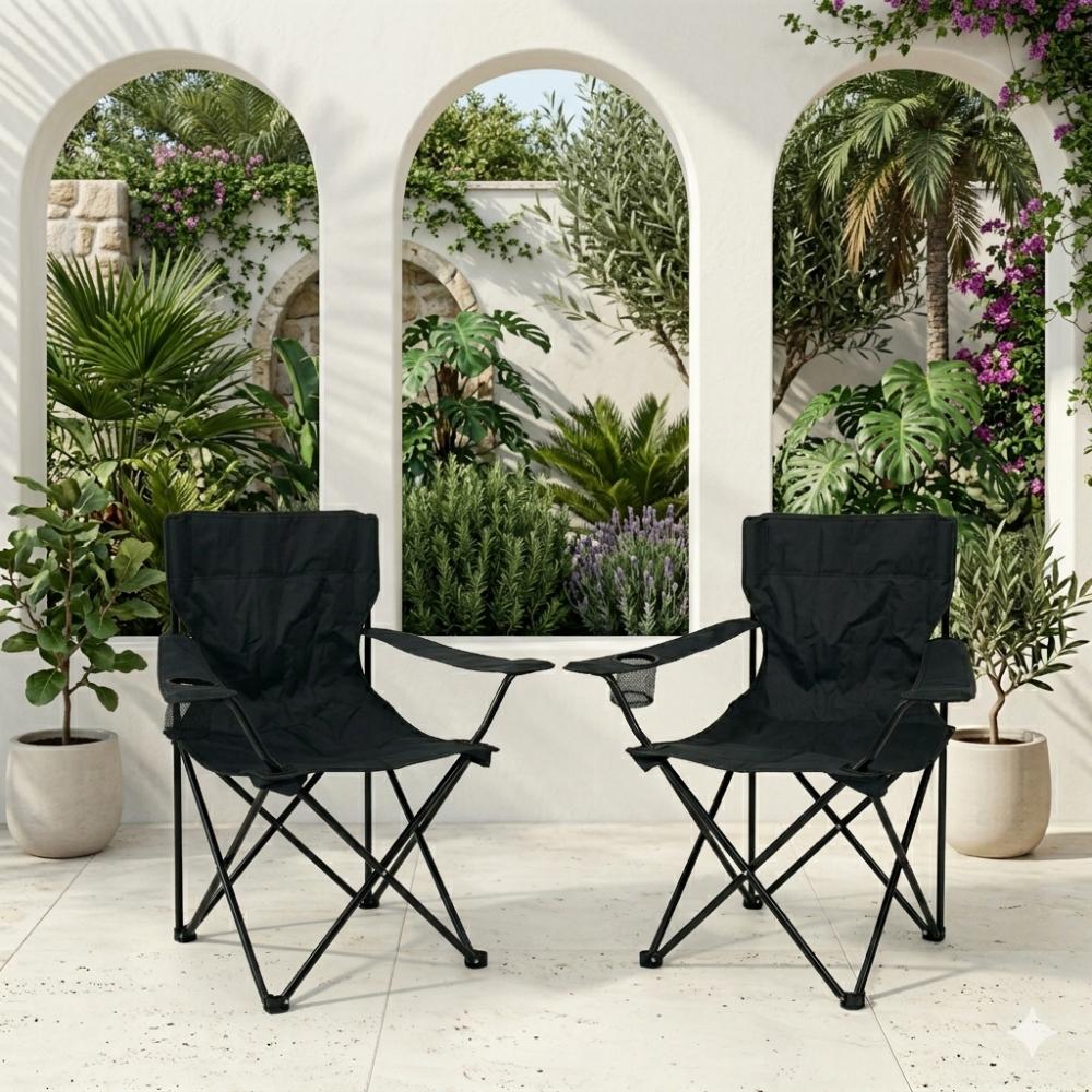 Set de 2 Sillas Plegable Camping Tanzania, Negro, Incluye Bolsa de Transporte
