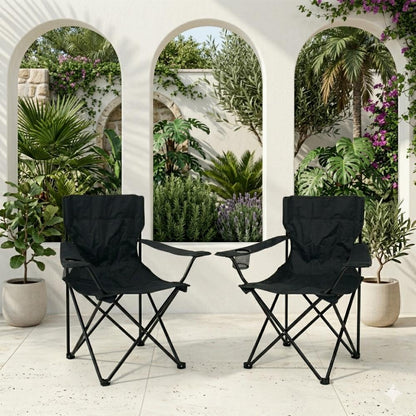 Set de 2 Sillas Plegable Camping Tanzania, Negro, Incluye Bolsa de Transporte