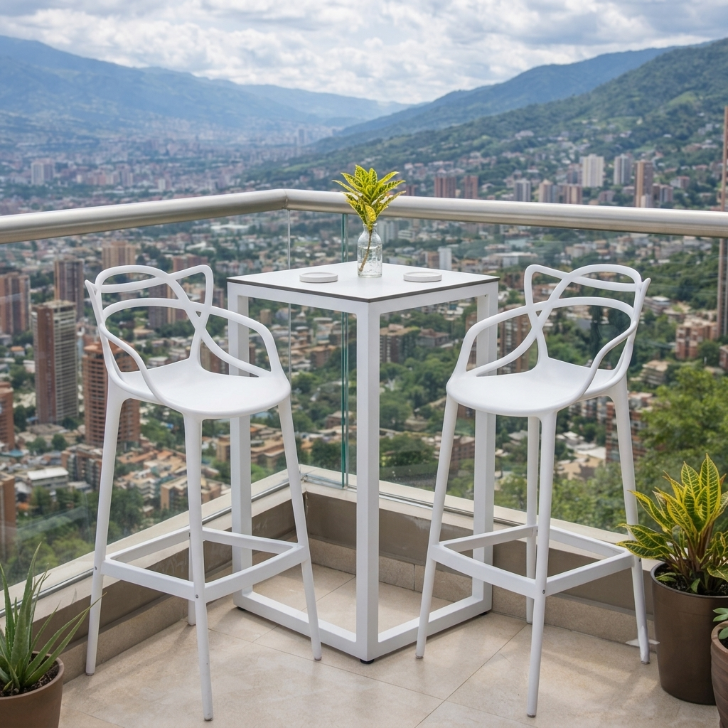 Silla para Bar Palermo, Blanco, con Reposa Pies Doble Propósito