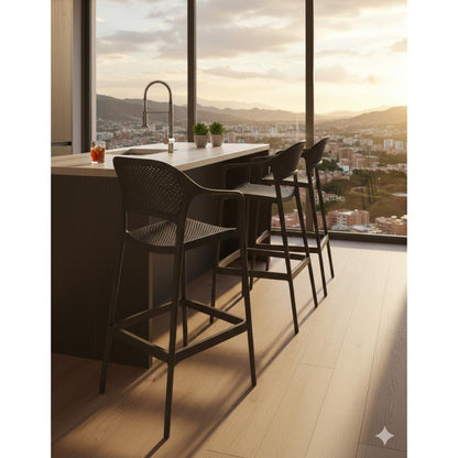 Silla para Bar Curitiva, Negro, con Reposa Pies Doble Proposito, vista frontal