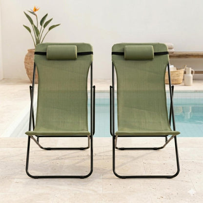 Set de 4 Sillas Plegable Reclinable Zambia, Verde, con Tres Posiciones, medidas