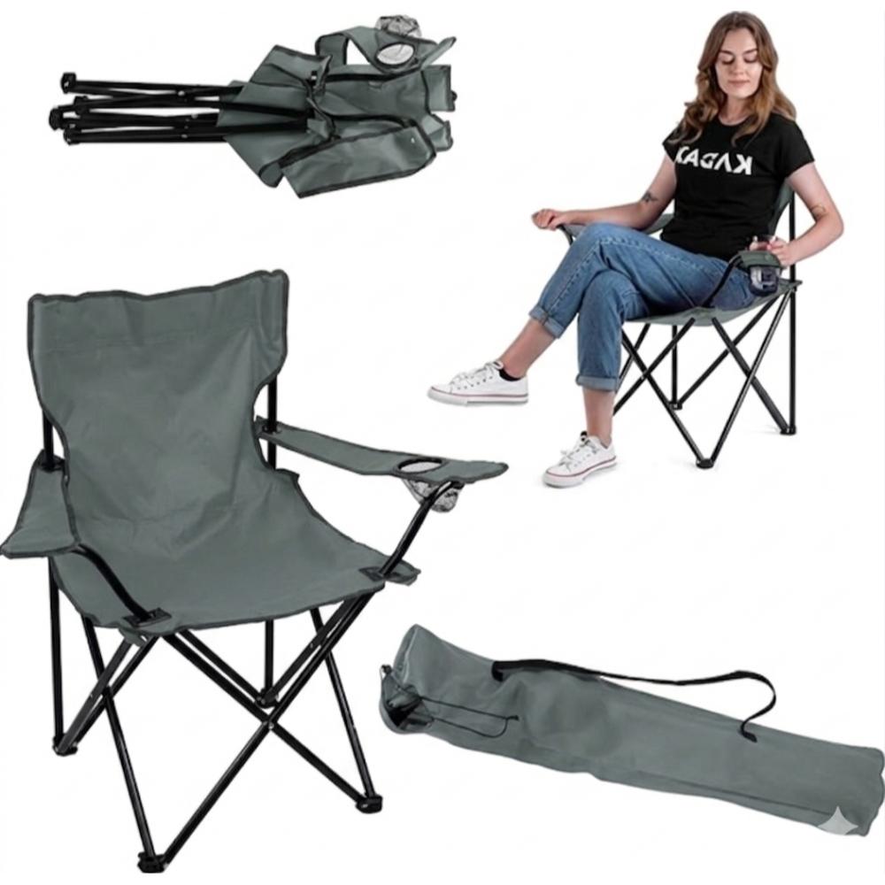 Set de 2 Sillas Plegable Camping Tanzania, Gris Oscuro, Incluye Bolsa de Transporte