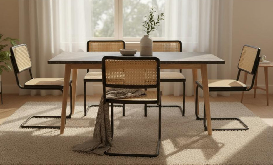 Set de 2 Sillas Vintage, Negro y Beige, con Espaldar Transpirable y Diseño Retro, medidas