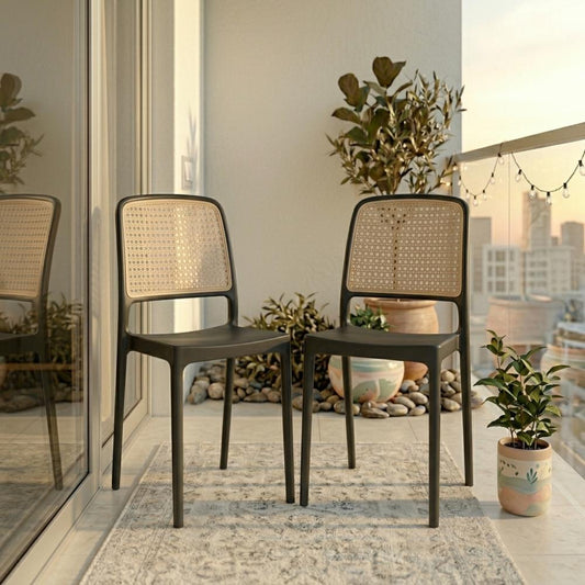 Set de 2 Sillas Texas, Color Negro y Beige, con Espaldar Transpirable
