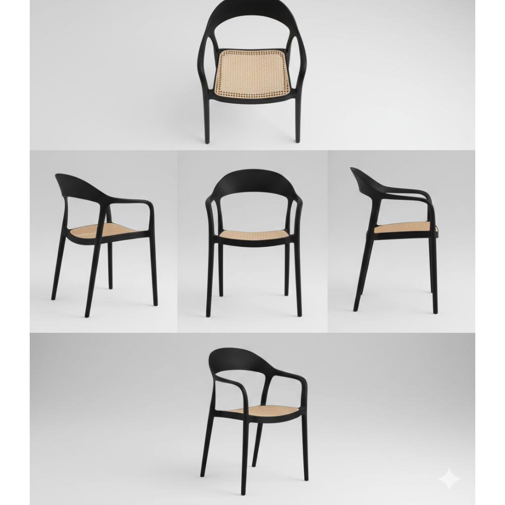 Silla Río, Negro y Beige, con Espaldar Abierto y Diseño Moderno