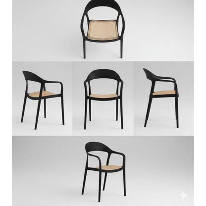 Silla Río, Negro y Beige, con Espaldar Abierto y Diseño Moderno