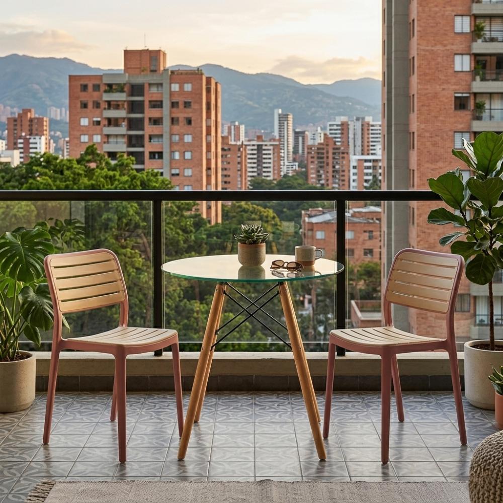 Set de 2 Sillas Carolina, Color Terracota y Beige, con Espaldar de Líneas Horizontales