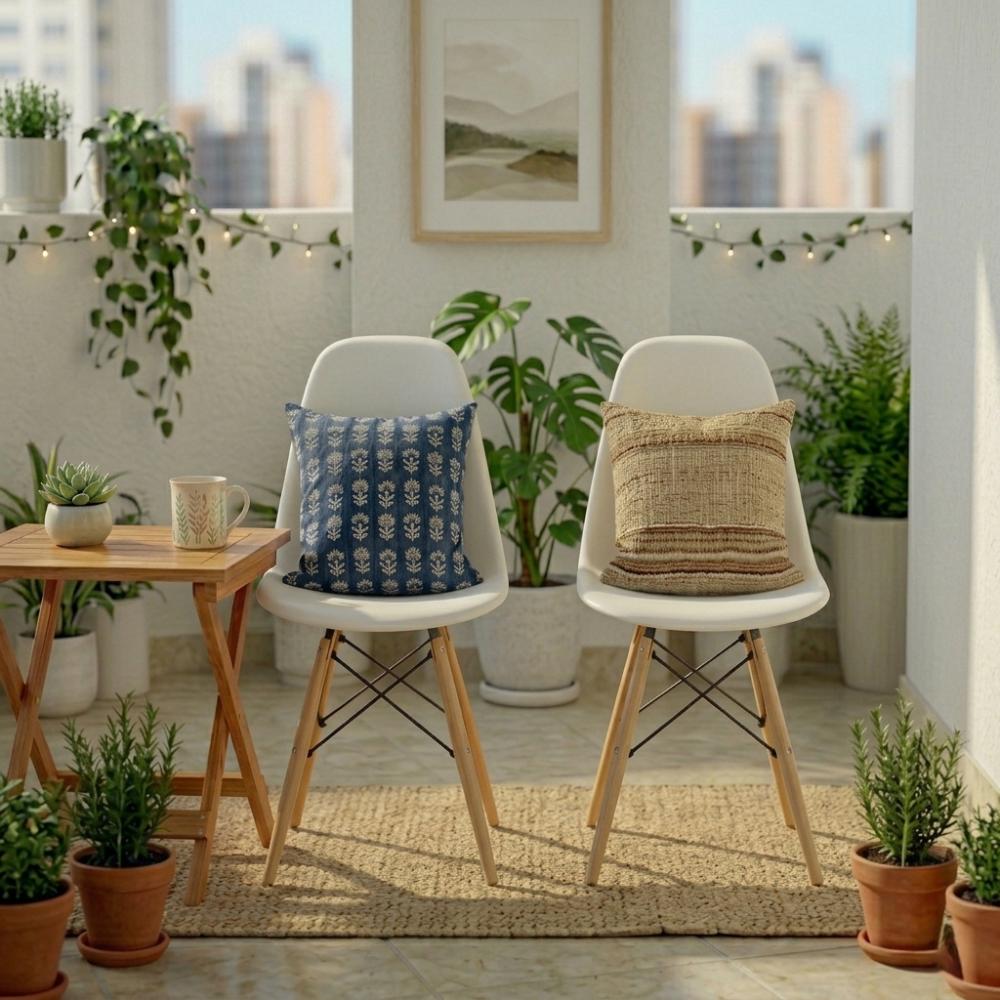 Silla Eames, Color Blanco, con Patas de Madera, vista frontal
