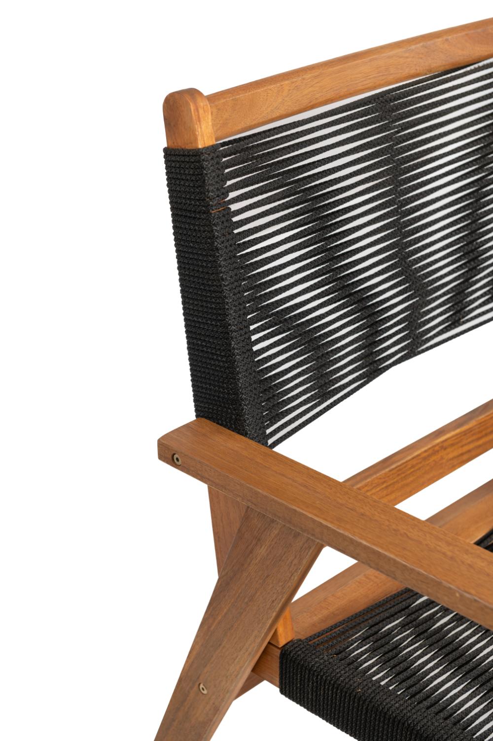 Set de 2 Sillas Plegable de Madera para Exterior Lomy, Negro, con Brazos, detalle