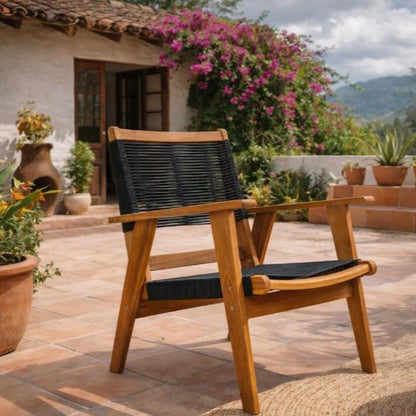 Set de 2 Sillas Plegable de Madera para Exterior Lomy, Negro, con Brazos, vista frontal