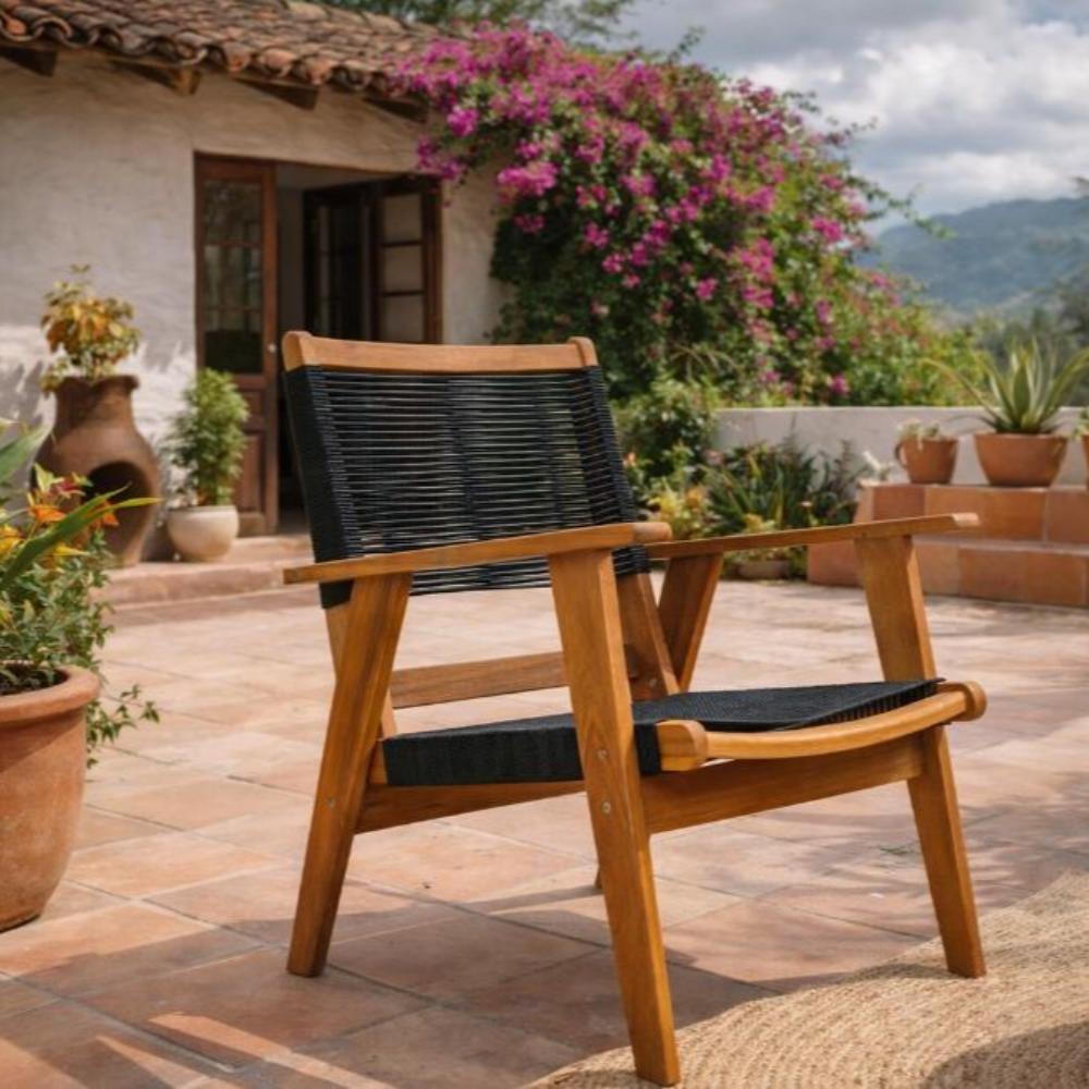 Set de 2 Sillas Plegable de Madera para Exterior Lomy, Negro, con Brazos, vista frontal