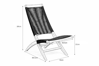 Silla plegable Lomy en madera de acacia con cuerdas negro y beige - vista posterior