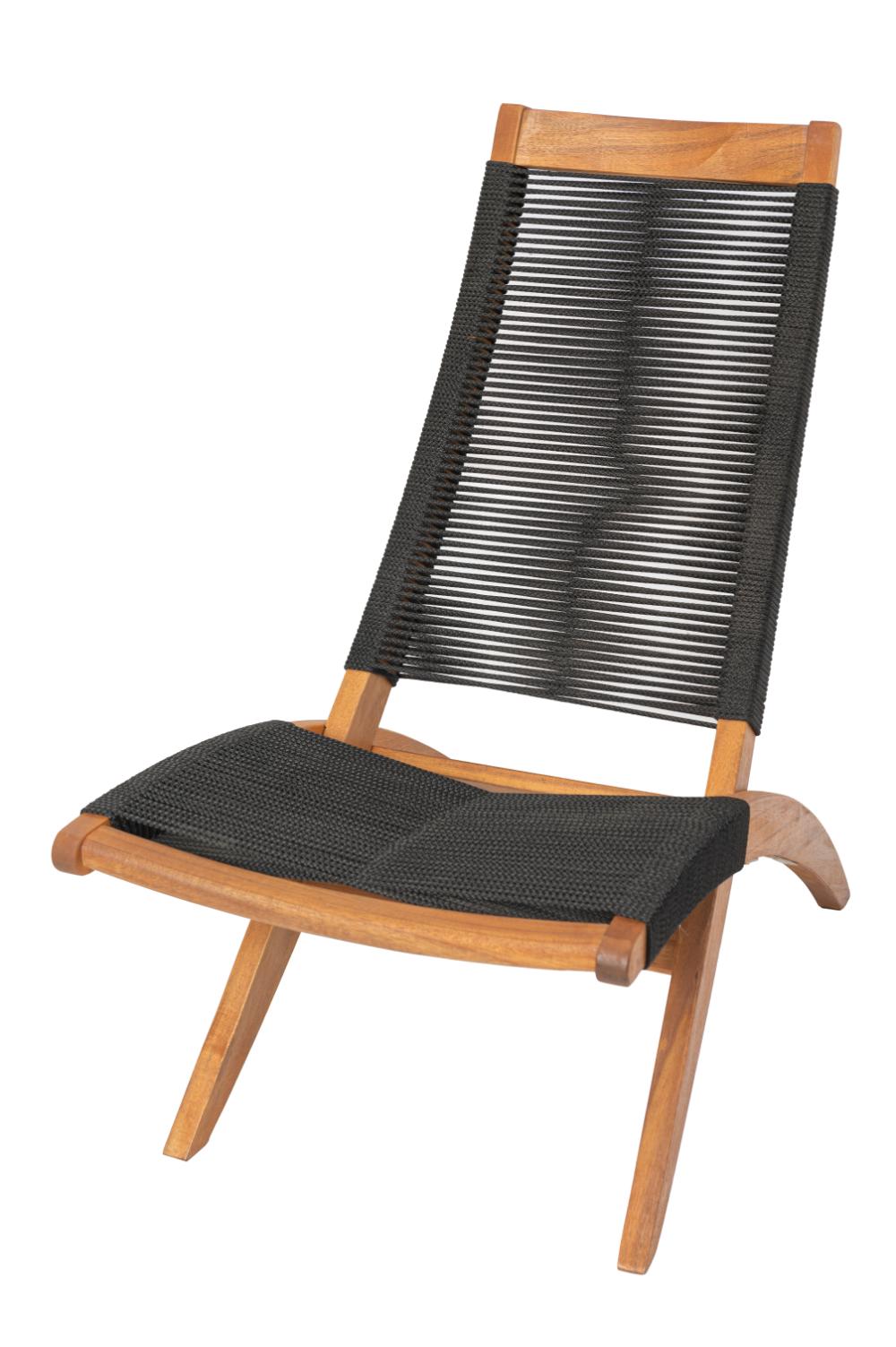 Silla plegable Lomy en madera de acacia con cuerdas negro y beige - detalle