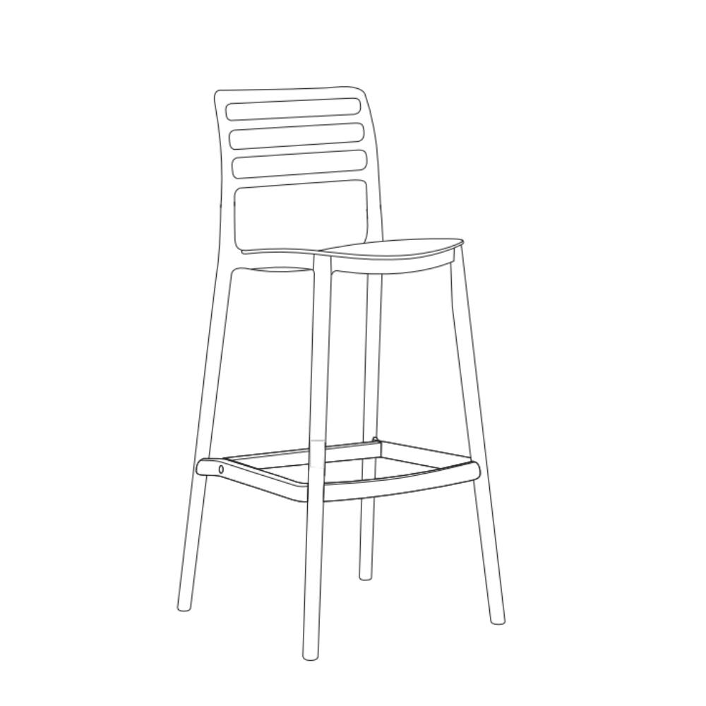 Silla para Bar Palawan, Negro, con Espaldar Abierto y Diseño Minimalista, detalle de acabado
